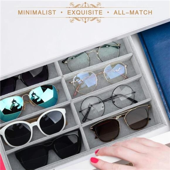 Sunglass Organizer Jewelry Tray, 8 Grids Velvet Tray Glasses Watch Storage - Picture 6 of 7